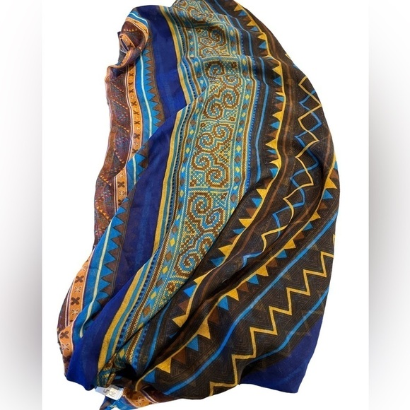 Vibrant Oversized Scarf Wrap Shawl Sarong Cover-Up Blue and Brown - Picture 2 of 7